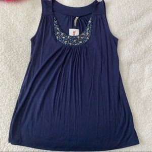 Olivia Moon || silky navy jeweled sleeveless top